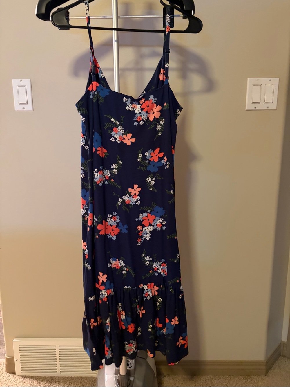 Michael Kors Navy Maxi Slip Dress with Coral & Blue Floral Print - Picture 2 of 3